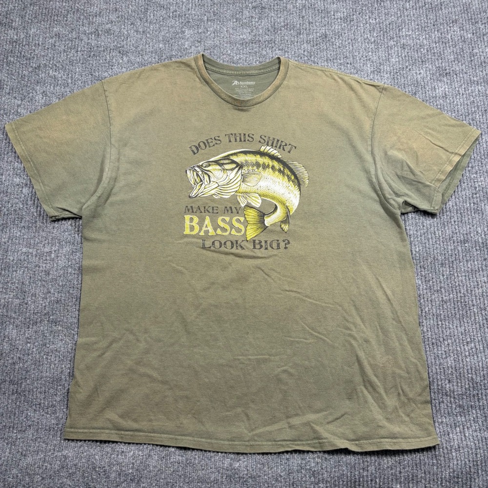 Academy Sports Shirt Mens XXL Bass Fishing Graphic Olive Green Funny Humor Tee